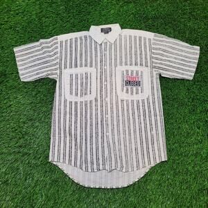VTG 90s Street Closed Striped Shirt M Fits Medium (Tag S) Boxy Logo Patch